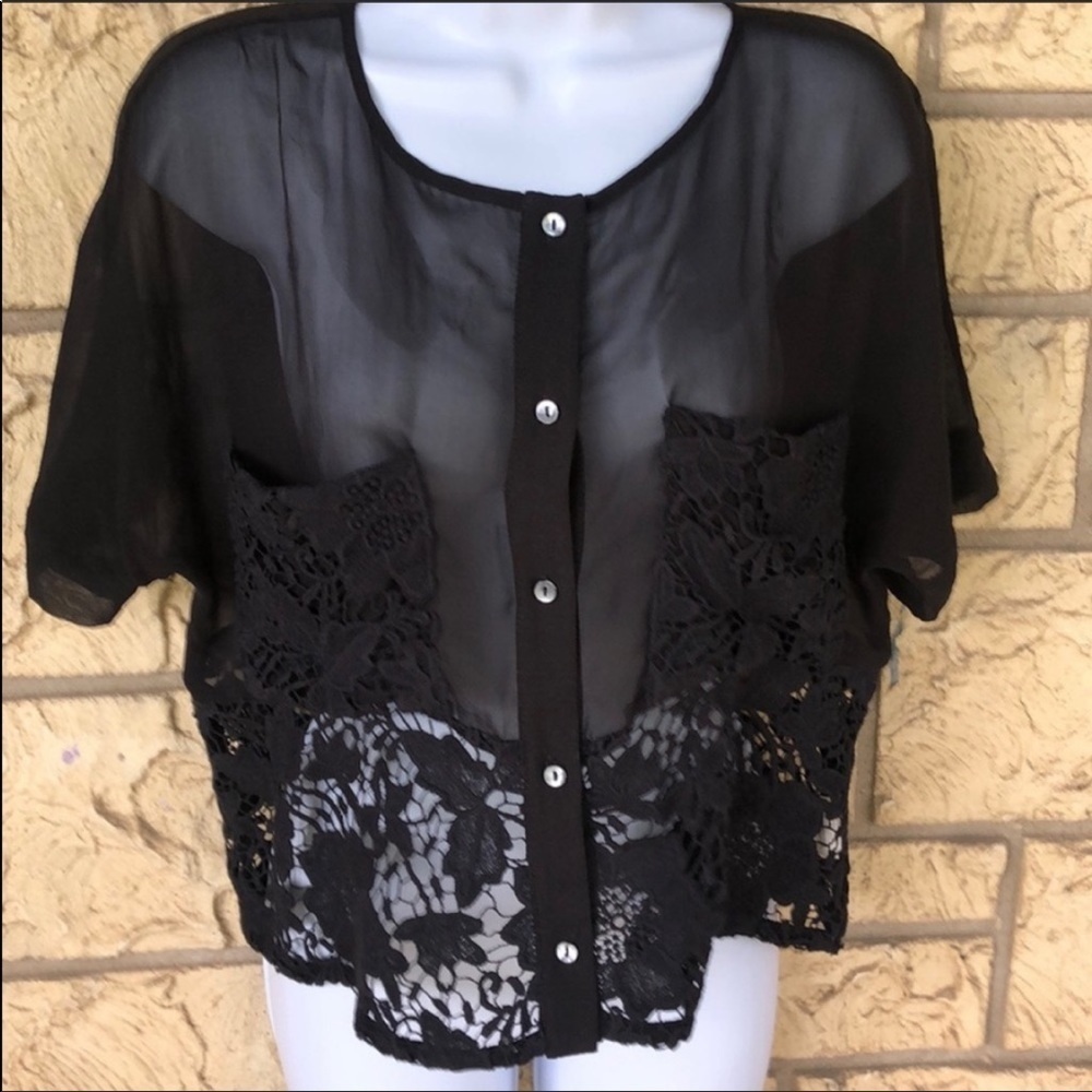 La pina by david helwani lace crochet top black Night out Size Large - Picture 3 of 8